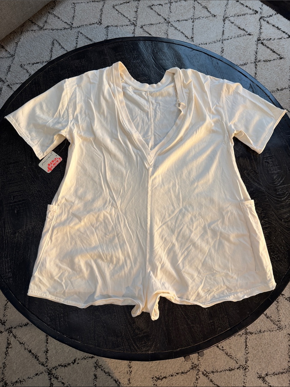 FP Movement by Free People Cream Short-Sleeve V-Neck Romper
